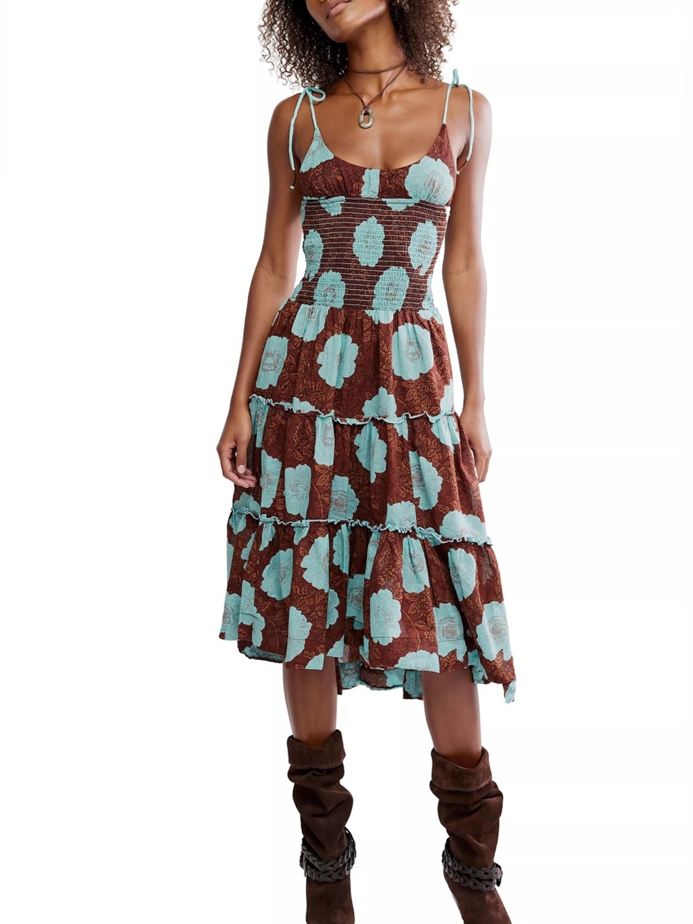 Free People Adriel Tie Strap Tiered Midi Dress, size S